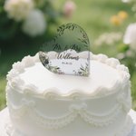 Personalized Eucalyptus Leaves Heart Acrylic Wedding Cake Topper with Couple Surname and Date Wedding Decor Gift for Bride