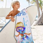 Personalized Cartoon Scuba Diver Quick Dry Oversized Beach Towel and Bag with Name Summer Vacation Beach Party Essentials Birthday Gift for Boys Girls