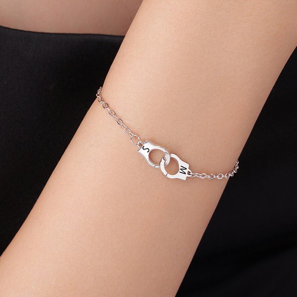 Personalised Police Handcuff Interlocking Infinity Bracelet with Engraved Double Initials Valentine's Birthday Gift for Policewomen Couples Friend