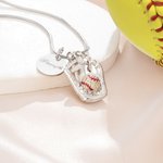 Personalized Inlaid Zircon Baseball Softball Glove Pendant Necklace with Engraved Text and Disc Charm Game Day Birthday Gift for Baseball Boys Girls