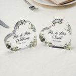 Personalized Eucalyptus Leaves Heart Acrylic Wedding Cake Topper with Couple Surname and Date Wedding Decor Gift for Bride