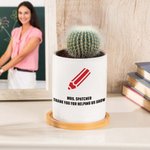 Personalized Apple Pencil Wisdom Icon Ceramic Plant Pot with Text and Bamboo Tray Office Desk Decor Appreciation Week Teacher's Day Gift for Teachers