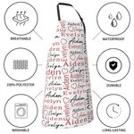 Personalized Full Color Heart Repeating Names Adjustable Waterproof Apron with Pocket Valentine's Day Birthday Gift for Couple Cooking Lover
