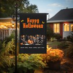 Personlig Rolig Pumpa Dansande Skelett Trädgårdsflagga med 3-8 Namn och Citat Yard Veranda Dekor Halloween Housewarming Present till Familj Vän