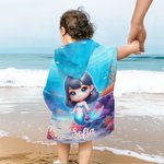 Personalized 3D Mermaid Underwater World Soft Quick Dry Kid Hooded Beach Towel with Name Summer Vacation Travel Birthday Gift for Girls Mermaid Lovers