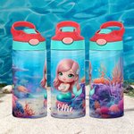 Personalised Fantasy 3D Cartoon Mermaid 12 oz Insulated Water Bottle with Name and Spill-proof Lid Back to School Birthday Gift for Girls