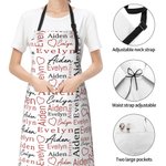 Personalized Full Color Heart Repeating Names Adjustable Waterproof Apron with Pocket Valentine's Day Birthday Gift for Couple Cooking Lover
