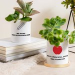 Personalized Apple Pencil Wisdom Icon Ceramic Plant Pot with Text and Bamboo Tray Office Desk Decor Appreciation Week Teacher's Day Gift for Teachers