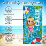 Toalla de playa de gran tamaño de secado rápido personalizada con el nombre de un personaje de dibujos animados en 3D para la piscina Regalo de cumpleaños de vacaciones de verano para niños y niñas