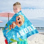 Toalla de playa de gran tamaño de secado rápido personalizada con el nombre de un personaje de dibujos animados en 3D para la piscina Regalo de cumpleaños de vacaciones de verano para niños y niñas