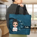 Bolsa de lona personalizada con corazón retro y personaje de dibujos animados con 1-8 nombres regalo de cumpleaños o Día de la Madre para mujeres