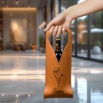Personalized Birth Flower PU Leather Wine Bag with Name and Handle Protective Wine Accessories Birthday Party Gift for Wine Lover