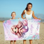 Personalised Cute 3D Cartoon Pink Fantasy Mermaid Quick Dry Oversized Beach Towel with Name Summer Holiday Birthday Gift for Girls Women