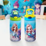 Personalised Fantasy 3D Cartoon Mermaid 12 oz Insulated Water Bottle with Name and Spill-proof Lid Back to School Birthday Gift for Girls