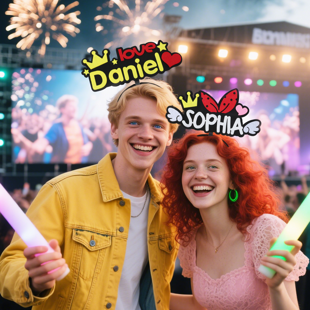 Bandeau de feutre en nylon avec nom Fête de la musique Cadeau d'anniversaire pour la famille et les amis