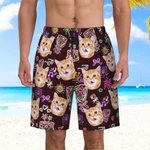 Personalisierte Foto fluoreszierende Flamingo Kokosnuss Baum Hawaiianische Kordelzug Badehose Sommer Reise Urlaub Wesentliche Geburtstagsgeschenk für Männer Teenager