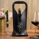 Personalized Birth Flower PU Leather Wine Bag with Name and Handle Protective Wine Accessories Birthday Party Gift for Wine Lover