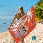 Asciugamano da spiaggia personalizzato in microfibra ad asciugatura rapida con nome e personaggio cartone animato sfondo palma regalo per famiglia