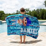 Toalla de playa de gran tamaño de secado rápido personalizada con el nombre de un personaje de dibujos animados en 3D para la piscina Regalo de cumpleaños de vacaciones de verano para niños y niñas
