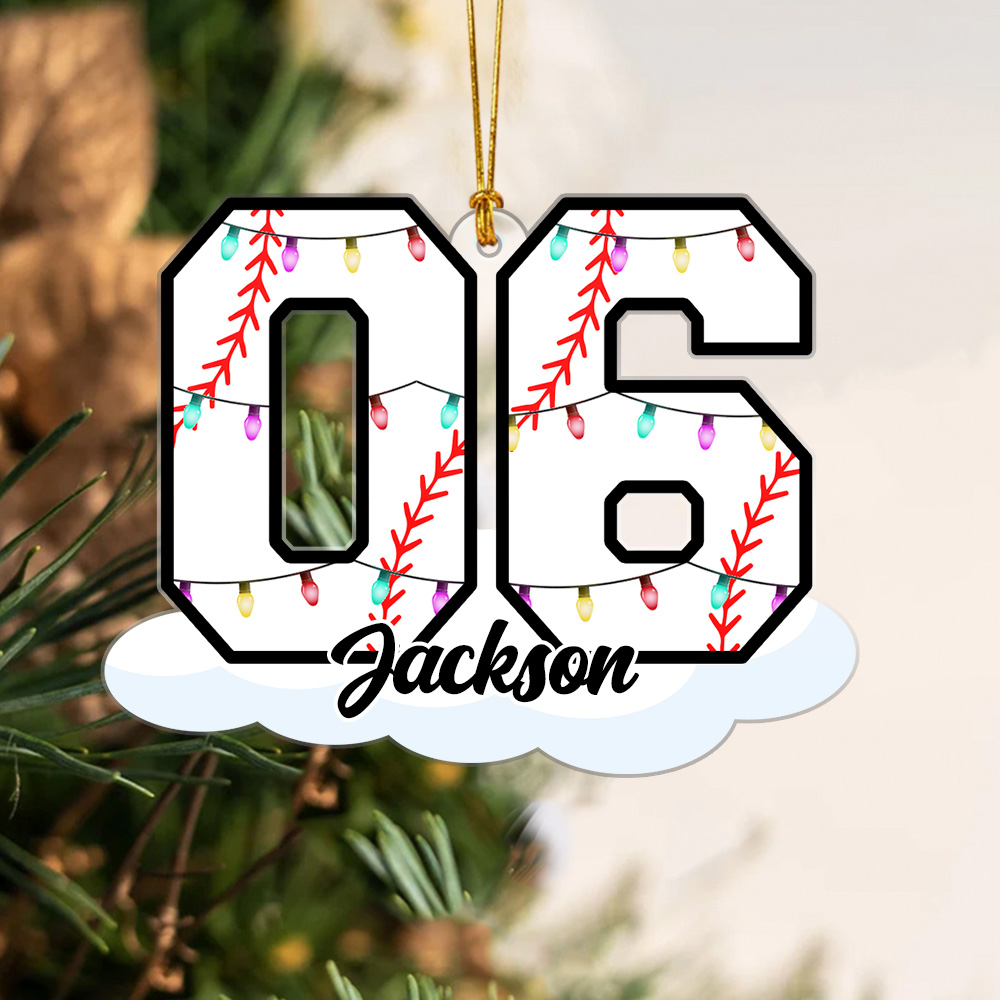 Ornement de Noël personnalisé en acrylique avec nom et numéro de baseball Cadeau d'anniversaire pour la famille, les amis et les amateurs de baseball