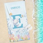 Asciugamano da spiaggia personalizzato con nome iniziali e stampa animali marini ad asciugatura rapida oversize regalo di compleanni per bambini