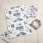 Personalisierte niedliche Polizei Auto Hubschrauber Hund Polizist weiche Baby wickeln Hut Bogen Stirnband mit Namen Krankenhaus Outfit Baby Dusche Geschenk für Neugeborene