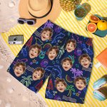 Personalisierte Foto fluoreszierende Flamingo Kokosnuss Baum Hawaiianische Kordelzug Badehose Sommer Reise Urlaub Wesentliche Geburtstagsgeschenk für Männer Teenager