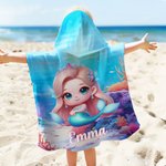 Personalized 3D Mermaid Underwater World Soft Quick Dry Kid Hooded Beach Towel with Name Summer Vacation Travel Birthday Gift for Girls Mermaid Lovers