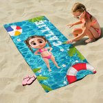 Toalla de playa de gran tamaño de secado rápido personalizada con el nombre de un personaje de dibujos animados en 3D para la piscina Regalo de cumpleaños de vacaciones de verano para niños y niñas