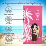 Asciugamano da spiaggia personalizzato in microfibra ad asciugatura rapida con nome e personaggio cartone animato sfondo palma regalo per famiglia