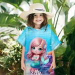 Personalized 3D Mermaid Underwater World Soft Quick Dry Kid Hooded Beach Towel with Name Summer Vacation Travel Birthday Gift for Girls Mermaid Lovers