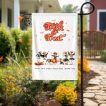 Personlig Rolig Pumpa Dansande Skelett Trädgårdsflagga med 3-8 Namn och Citat Yard Veranda Dekor Halloween Housewarming Present till Familj Vän