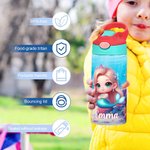 Personalised Fantasy 3D Cartoon Mermaid 12 oz Insulated Water Bottle with Name and Spill-proof Lid Back to School Birthday Gift for Girls
