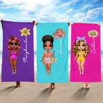 Asciugamano da spiaggia in microfibra personalizzato con nome e fiore di nascita regalo di viaggio e di compleanno per donne