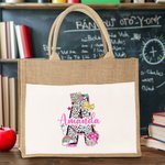 Henkilökohtainen Leopard Print Dalmatian Dot Kynä Juutti Kangaskassi nimi Opettajan päivä arvostus takaisin kouluun syntymäpäivälahja opettajalle