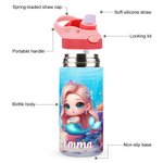 Personalised Fantasy 3D Cartoon Mermaid 12 oz Insulated Water Bottle with Name and Spill-proof Lid Back to School Birthday Gift for Girls