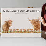 Personlig Highland Cow Family Poster Ramlös inramad målning med 2-17 namn Heminredning Födelsedag Mors dag Fars dag Present till mamma pappa