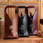 Personalized Birth Flower PU Leather Wine Bag with Name and Handle Protective Wine Accessories Birthday Party Gift for Wine Lover