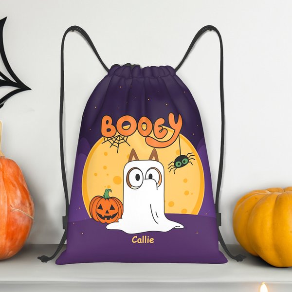 Personalised Cartoon Booey 1-6 Dog Ghosts Design Drawstring Treat Bag with Name Trick or Treat Activity Halloween Gift for Kid Family
