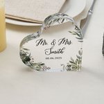 Personalized Eucalyptus Leaves Heart Acrylic Wedding Cake Topper with Couple Surname and Date Wedding Decor Gift for Bride