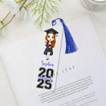 Personalisierte 2025 Cartoon Graduate Charakter klar Acryl Lesezeichen mit Namen und Jahr Geburtstag Graduierung Geschenk für Buchliebhaber Bücherwürmer