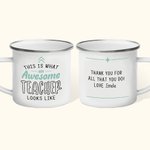 Personlig Tack en Fantastisk Lärare 325 ml Silver Rim Emalj Mugg med Namn Födelsedag Uppskattning Present för Lärare Tutor Professor