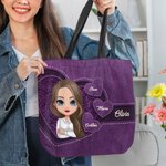 Bolsa de lona personalizada con corazón retro y personaje de dibujos animados con 1-8 nombres regalo de cumpleaños o Día de la Madre para mujeres
