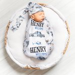 Personalisierte niedliche Polizei Auto Hubschrauber Hund Polizist weiche Baby wickeln Hut Bogen Stirnband mit Namen Krankenhaus Outfit Baby Dusche Geschenk für Neugeborene