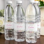 Personalized Floral God Bless Waterproof Bottle Label Stickers with Name and Date First Communion Church Wedding Decor for Christians