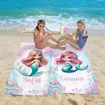 Personalised Cute 3D Cartoon Pink Fantasy Mermaid Quick Dry Oversized Beach Towel with Name Summer Holiday Birthday Gift for Girls Women