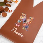 Bolsa de vino de cuero de PU con iniciales florales personalizada con nombre y asa protectora Accesorios de vino Regalo de cumpleaños Cena de fiesta para el amante del vino