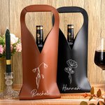 Personalized Birth Flower PU Leather Wine Bag with Name and Handle Protective Wine Accessories Birthday Party Gift for Wine Lover