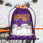 Personalized Cartoon Booey 1-6 Dog Ghosts Design Drawstring Treat Bag with Name Trick or Treat Activity Halloween Gift for Kid Family