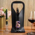 Bolsa de vino de cuero de PU con iniciales florales personalizada con nombre y asa protectora Accesorios de vino Regalo de cumpleaños Cena de fiesta para el amante del vino